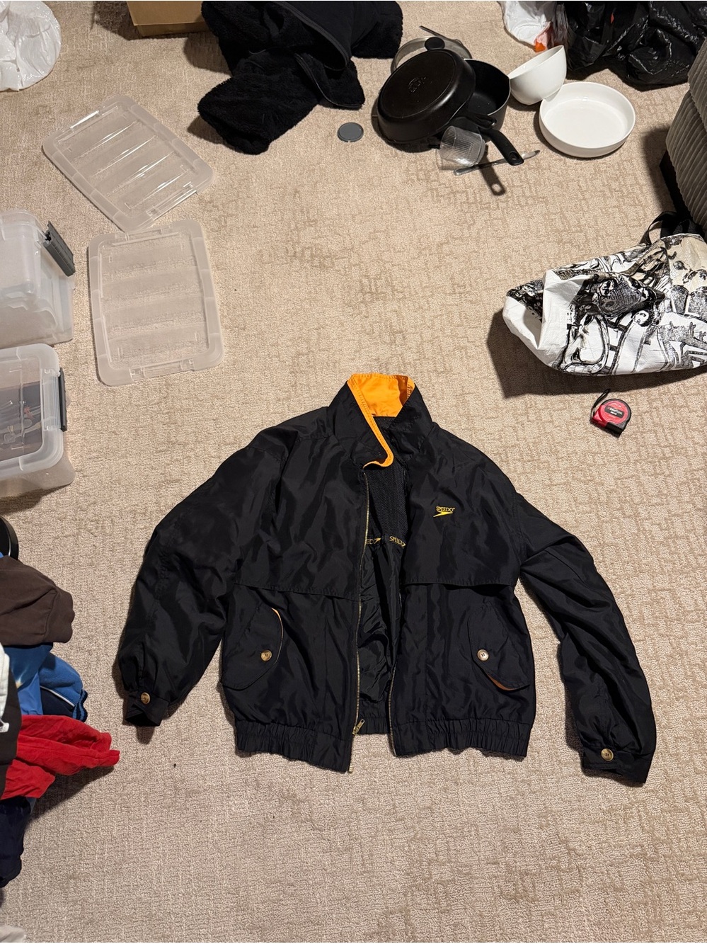 RARE Y2K VINTAGE Black Men's Windbreaker Jacket with Orange Lining, Men’s L